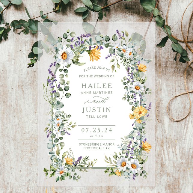 Spring Wedding Colourful Wildflower Floral Trendy Acrylic Invitations (Creator Uploaded)