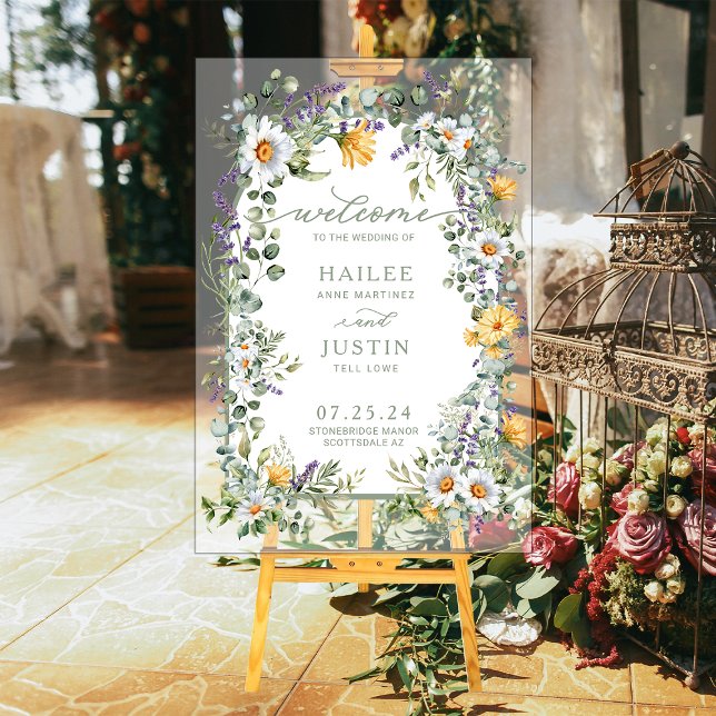 Spring Wedding Colourful Wildflower Floral Welcome Acrylic Sign (Creator Uploaded)