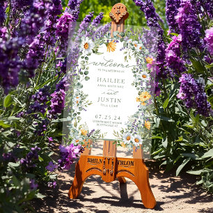 Spring Wedding Colourful Wildflower Floral Welcome Acrylic Sign