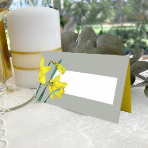 Spring wedding daffodil watercolor grey yellow place card