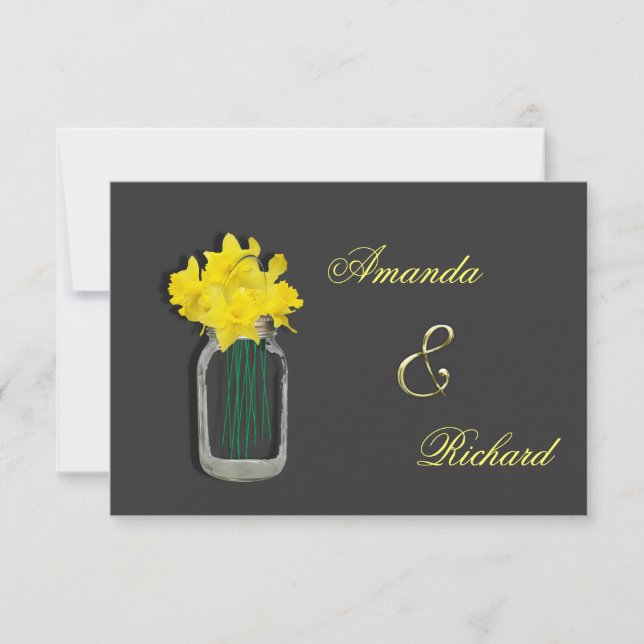 Spring Wedding Daffodils Mason Jar Invites (Front)