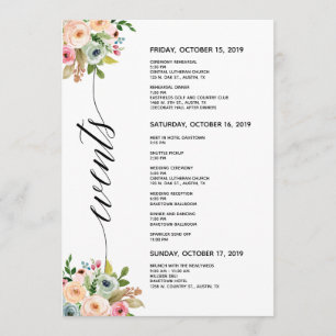 Spring Wedding Elegant Calligraphy Itinerary Card