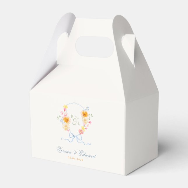 Spring Wedding Floral Crest Monogram Favour Box (Front Side)