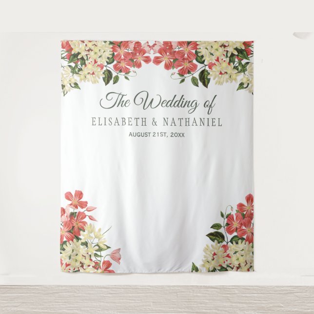 Spring wedding floral garden photo booth backdrop tapestry (Front)