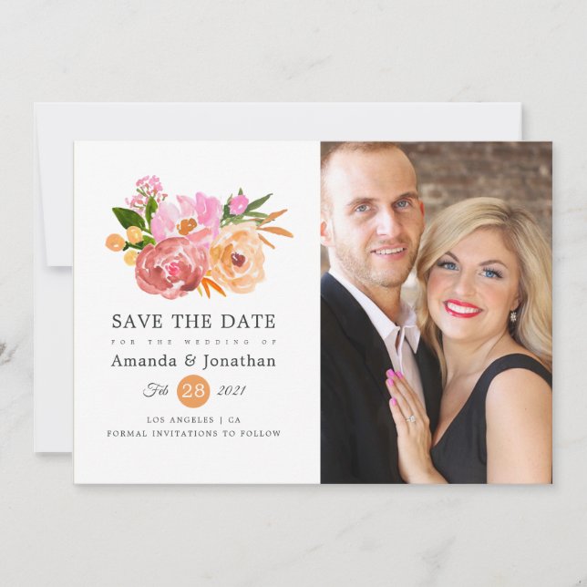 Spring Wedding Floral Wedding Photo Save The Date (Front)