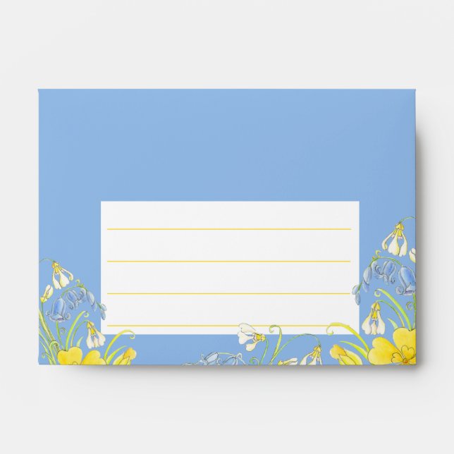 Spring wedding flower watercolor art blue yellow  envelope (Front)