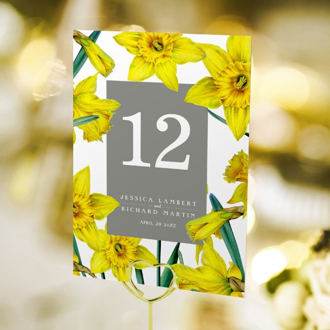 Spring wedding grey yellow daffodil floral art table number (Creator Uploaded)