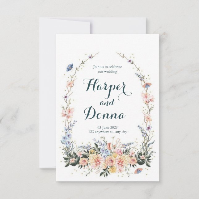 Spring Wedding Invites, Floral Wedding Invitation (Front)