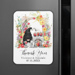 Spring Wedding Thank You Gnome Floral Magnet<br><div class="desc">Custom wedding thank you magnet favours for your guests,  featuring a bride and groom gnomes and a colourful spring floral arch illustration. Edit the template with a date and the newlyweds' names.</div>
