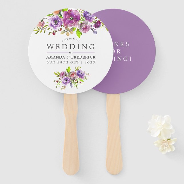 Spring Wedding Watercolor Floral Favour Hand Fan (Front and Back)