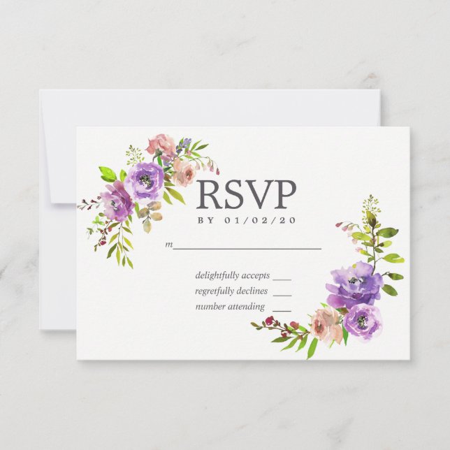 Spring Wedding Watercolor Floral RSVP Card (Front)