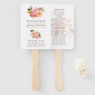 Spring Wedding watercolor flowers Program Hand Fan