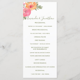 Spring Wedding watercolor flowers Wedding Program Programme