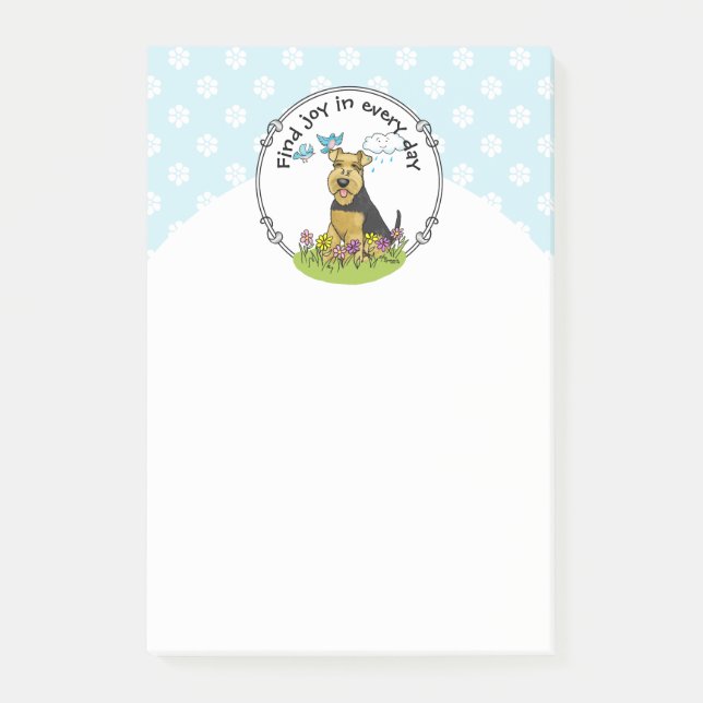 Spring Welsh Terrier Dog with Flowers - Cute Post-it Notes (Front)