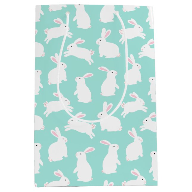Spring White Bunnies Pattern  Medium Gift Bag (Front)