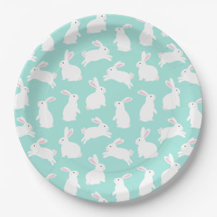 Spring White Bunnies Pattern  Paper Plate