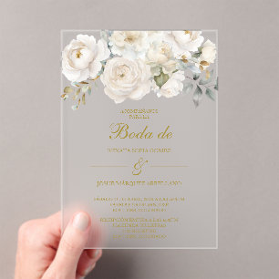 Spring white flower Wedding Invitation in Spanish