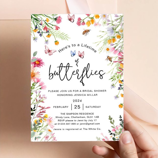 Spring Wild Floral Butterfly Bridal Shower Invitation (Creator Uploaded)