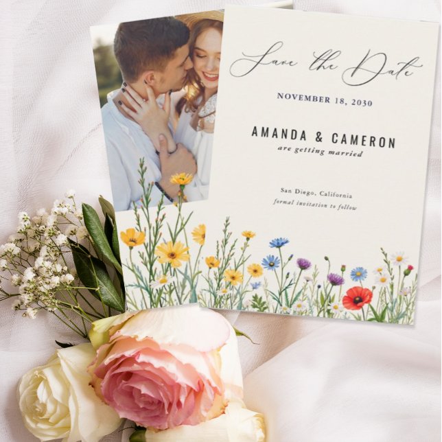 Spring Wild Flower Meadow Photo Wedding  Save The Date (Creator Uploaded)