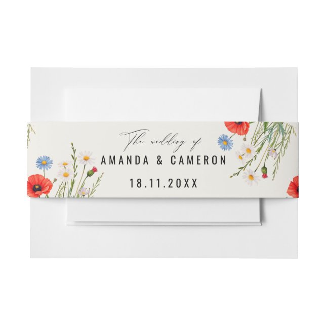 Spring Wild Flower Meadow  Wedding  Invitation Belly Band (Front Example)