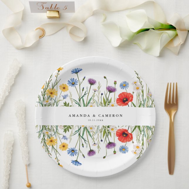 Spring Wild Flower Meadow  Wedding Paper Plate (Wedding)