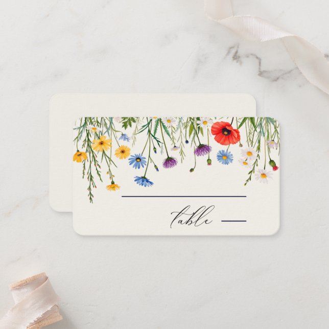 Spring Wild Flower Meadow  Wedding Place Card (Front/Back In Situ)