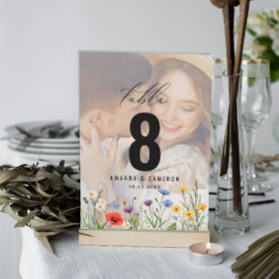 Spring Wild Flower Meadow Wedding  Table Number