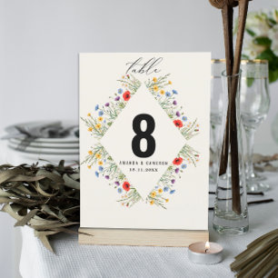 Spring Wild Flower Meadow Wedding  Table Number