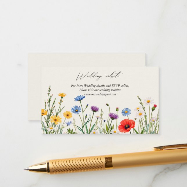 Spring Wild Flower Meadow  Wedding Website  Enclosure Card (Front/Back In Situ)