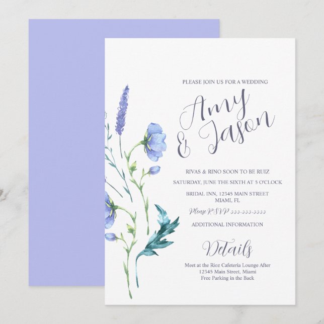 Spring Wild Flower Wreath Muted Lavender Wedding Invitation (Front/Back)
