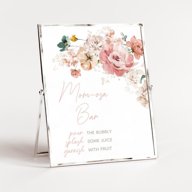Spring Wildflower Baby Shower Mum Osa Bar Poster (Summer Floral Baby Shower Mom Osa Bar Sign)