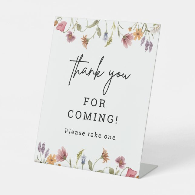 Spring Wildflower Baby Shower Thank You Favours Pedestal Sign (Front)