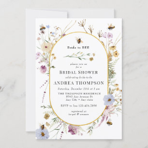 Spring Wildflower Bee Bridal Shower Invitation