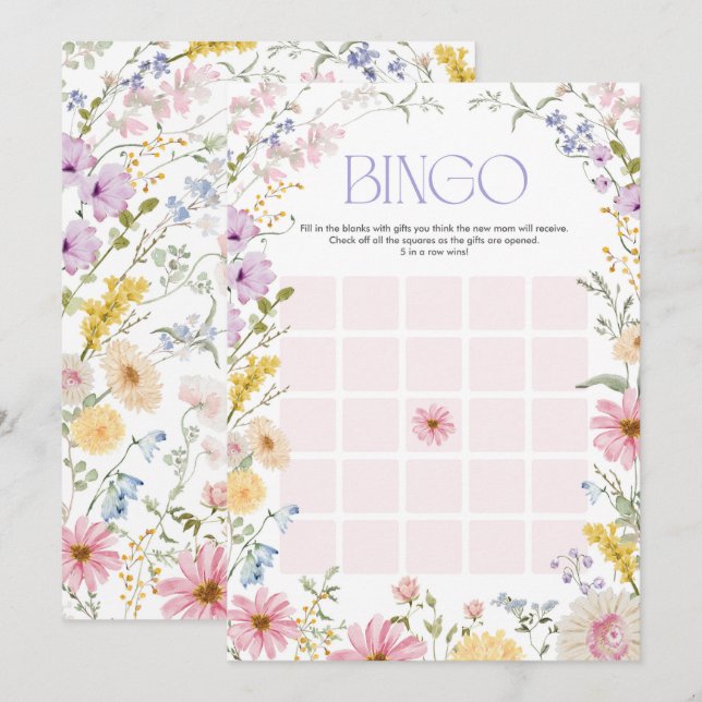 Spring Wildflower Bingo Baby Shower Game Card (Front/Back)