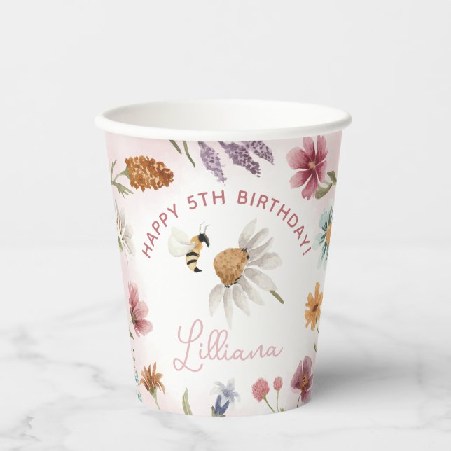 Spring Wildflower Birthday Party Paper Cups (Front)