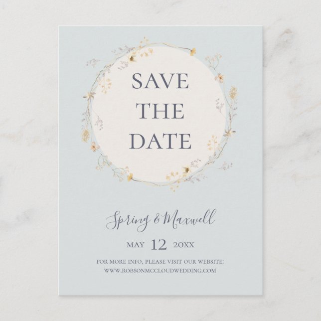 Spring Wildflower | Blue Save The Date Postcard (Front)