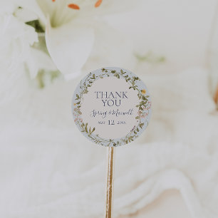 Spring Wildflower   Blue Thank You Favour Sticker