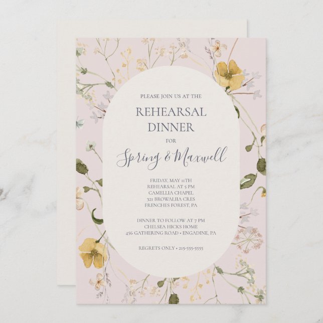 Spring Wildflower | Blush Rehearsal Dinner Invitation (Front/Back)