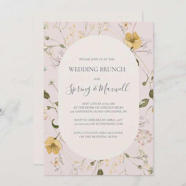 Spring Wildflower | Blush Wedding Brunch Invitation (Front/Back)