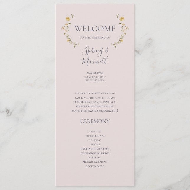 Spring Wildflower | Blush Wedding Program Programme (Front)
