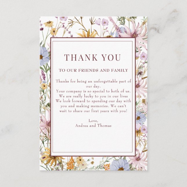 Spring Wildflower | Boho Chic Wedding | Thank You  Enclosure Card (Front)