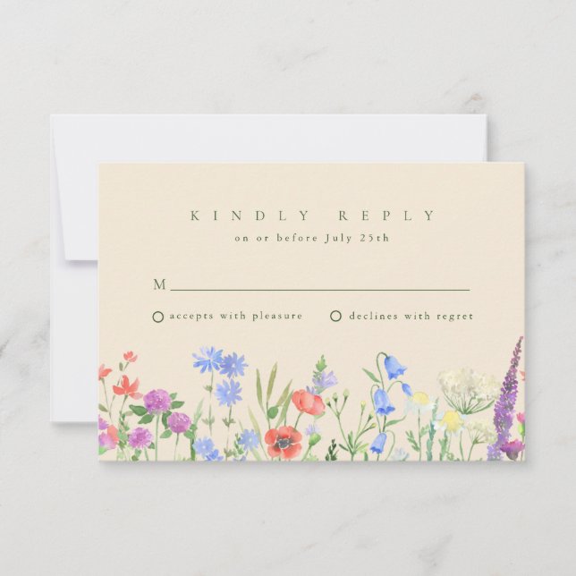 Spring Wildflower Boho Garden Wedding RSVP Card (Front)