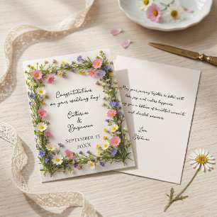 Spring Wildflower Border Wedding Congratulations Card