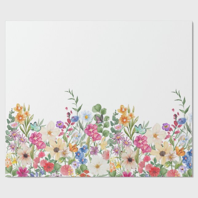 Spring Wildflower Butterfly  Wrapping Paper (Flat)