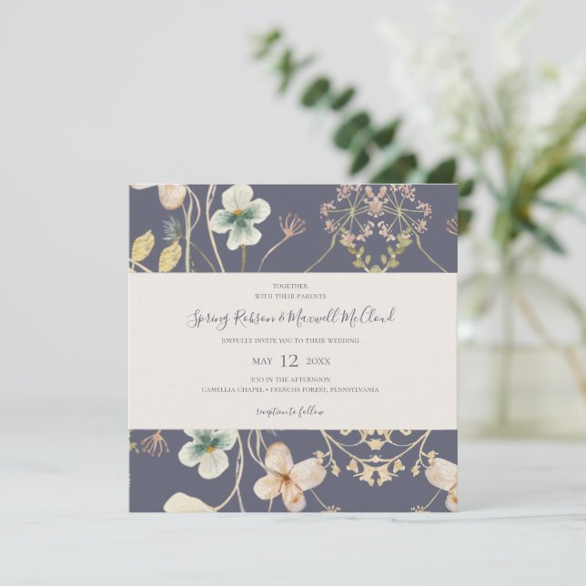 Spring Wildflower | Dusty Purple Square Wedding Invitation (Standing Front)