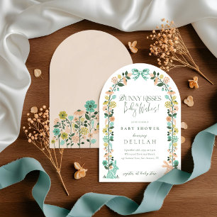 Spring Wildflower Easter Bunny Baby Shower Bow Invitation