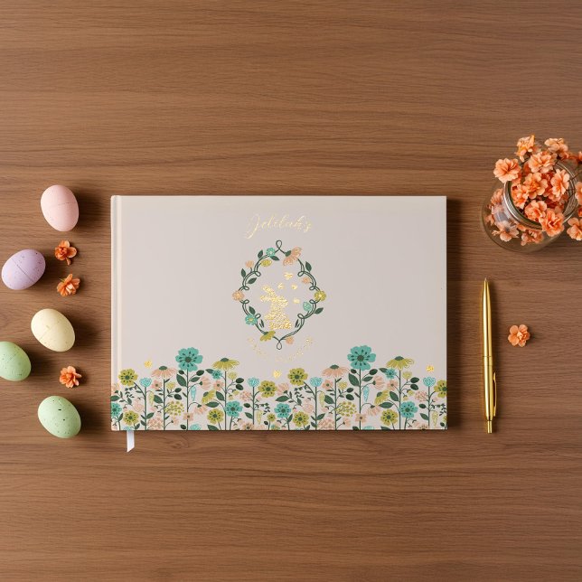 Spring Wildflower Easter Bunny Baby Shower Guest Book (Spring Wildflower Easter Bunny Baby Shower Foil Guest Book)