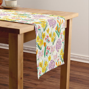 Spring Wildflower Easter – Yellow Crocus Floral Short Table Runner