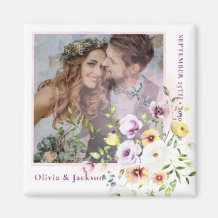 Spring Wildflower Elegant Bride Groom Photo Magnet