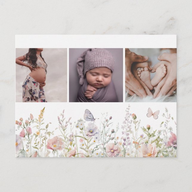 Spring Wildflower Field Baby Announcement Postcard (Front)